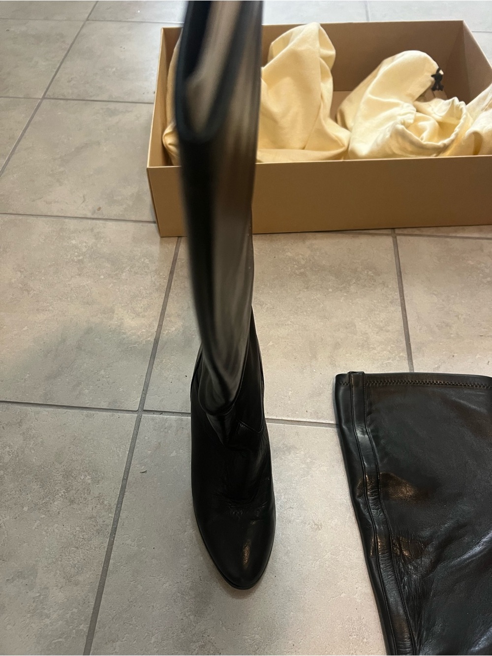Cole Haan Black Knee High Leather Boots Pull On Boots with Nike Air Technology.
